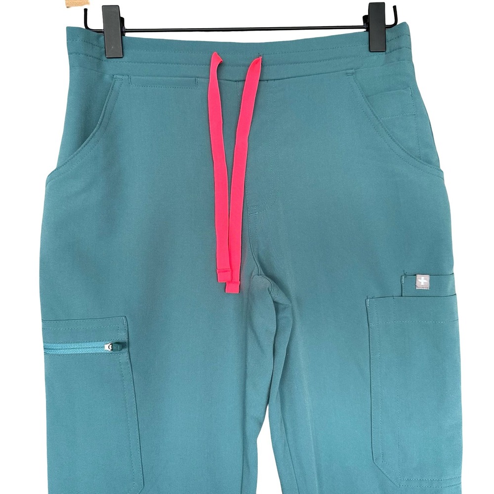Figs Yola High-Rise Slim Fit Teal Anti-Wrinkle Scrub Trouser Pants Size XXS - Picture 4 of 8